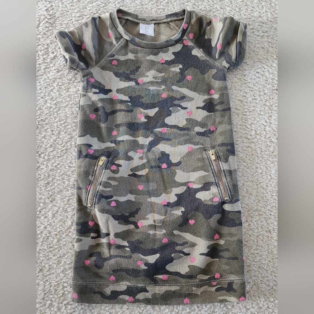 GAP Camo dress with pink glitter hearts